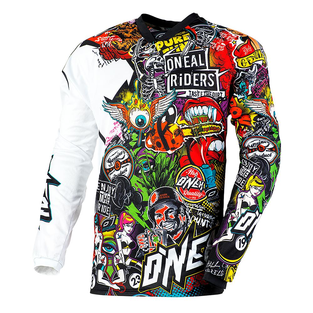 O'NEAL | Motocross Langarm-Shirt | MX Enduro Motorrad | Schnell trocknendes und leichtes Performance-Material, kragenloses Design | Mayhem Jersey Crank | Erwachsene | Schwarz Multi | Größe XL