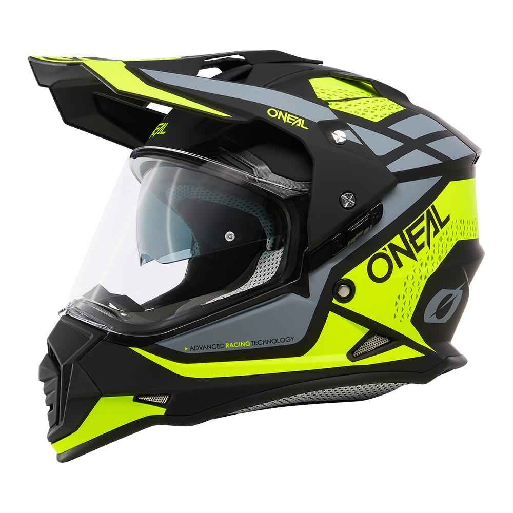 O'NEAL | Motorradhelm | Enduro Motorrad | Ventilationsöffnungen für maximalen Luftstrom & Kühlung, integrierte Sonnenblende | Sierra Helmet R V.24 | Erwachsene | Schwarz Neon Gelb Grau | Größe L