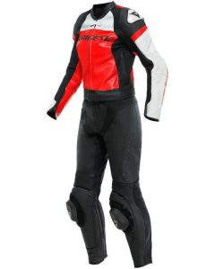 DAINESE MIRAGE LADY 2dílný kožený oblek černo-lávově červenobílý 48