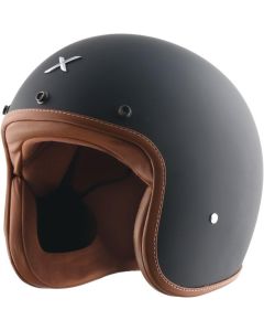 HXP RETRO Jethelm matt schwarz-Leder braun XL
