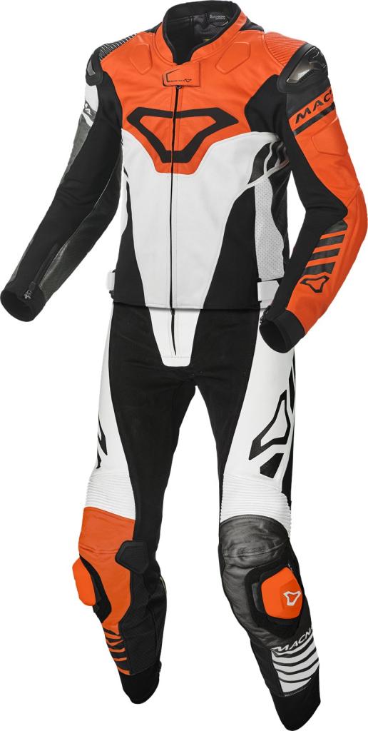 Macna Tracktix 2-Teiler Perforierte Motorrad Lederkombi (Black/White/Orange,54)