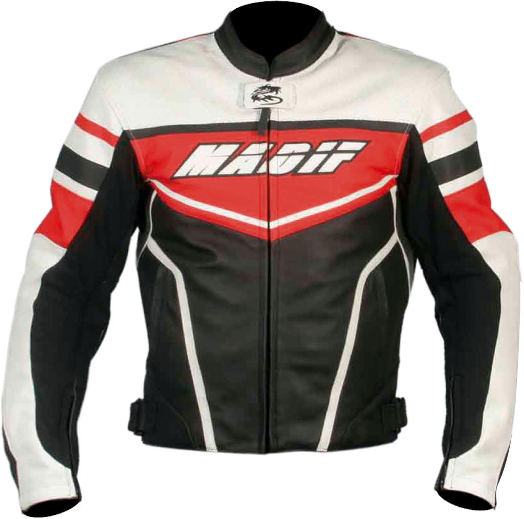 MADIF LJ-8473-MD Lederjacke rot-schwarz-weiss 58
